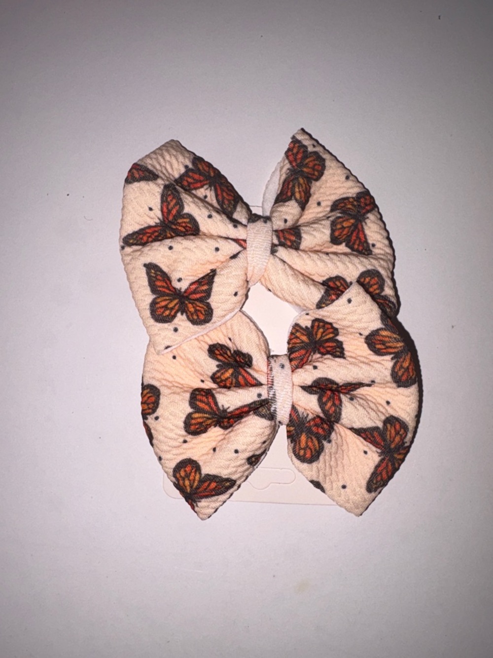Butterfly Print Peach Bow Hair Piggie Set